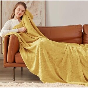 Knitted Fall Throw Blanket for Couch and Bed Knit Fall Decor 60"x80"